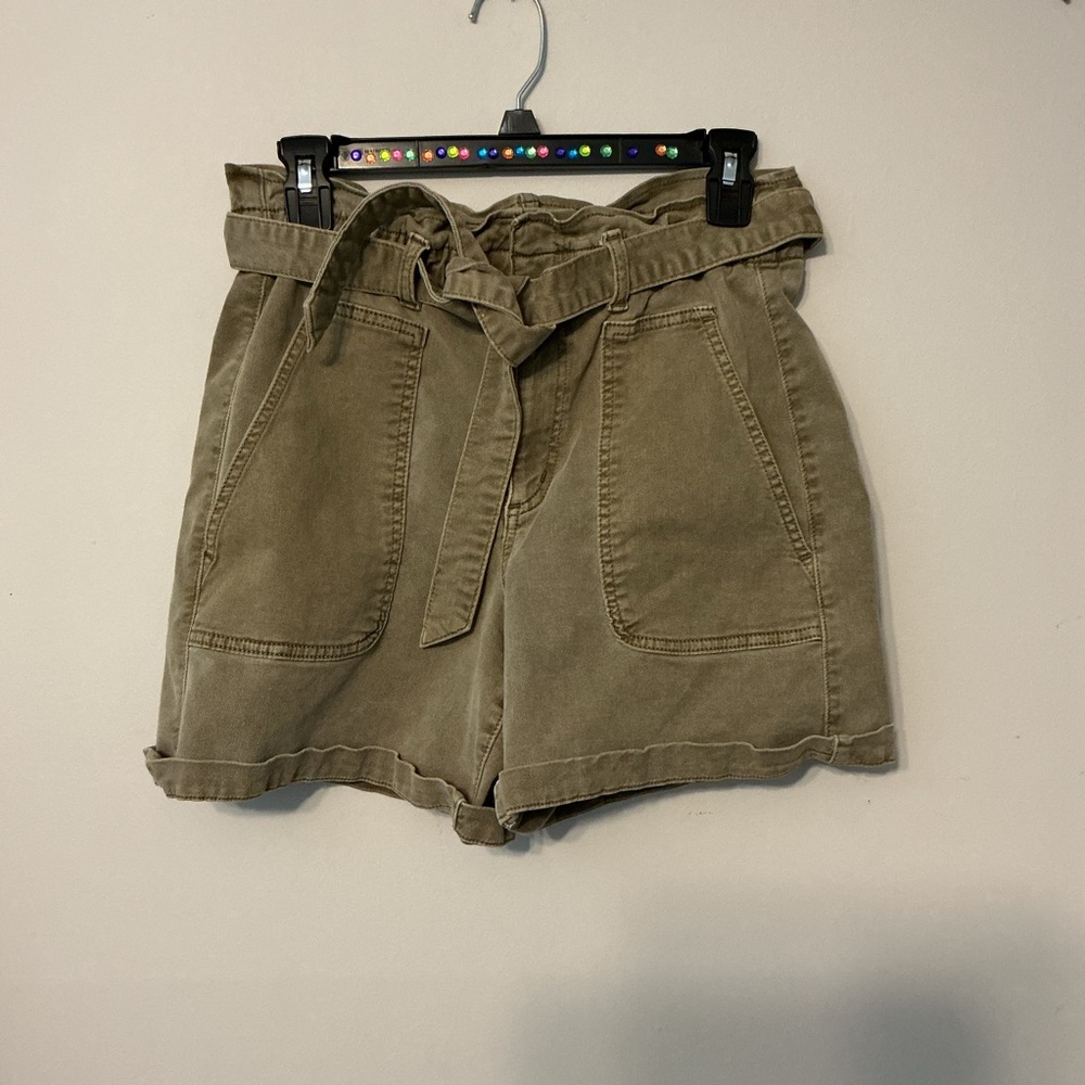 LOFT Olive High-Waist Paperbag Belted Shorts